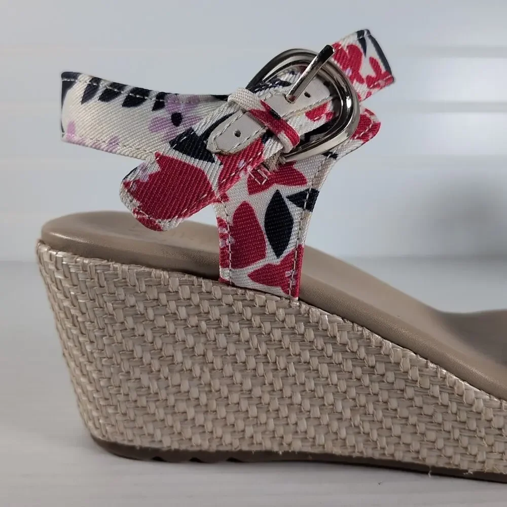 Naturalizer Stella Platform Wedge Sandals Womens 10W 10 Wide Resort Floral Print